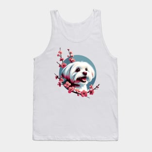 Joyful Maltese Embraced by Spring Cherry Blossoms Tank Top